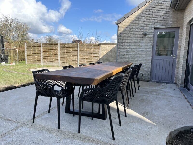 Tuintafel Suar 350cm Naturel olie Tuinstoel Senna 10 personen Trapezium76