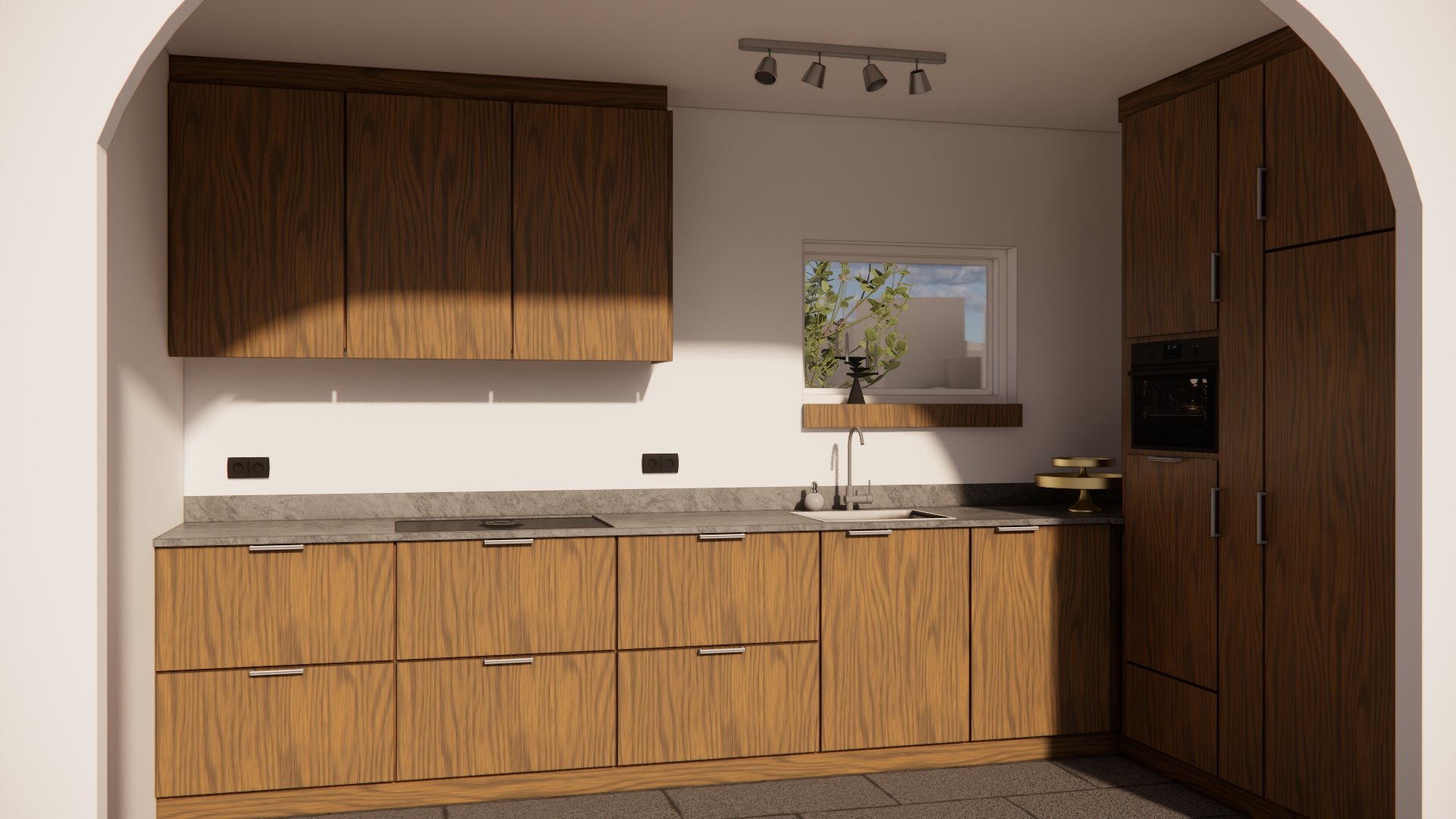 Keuken noten 3D visualisatie