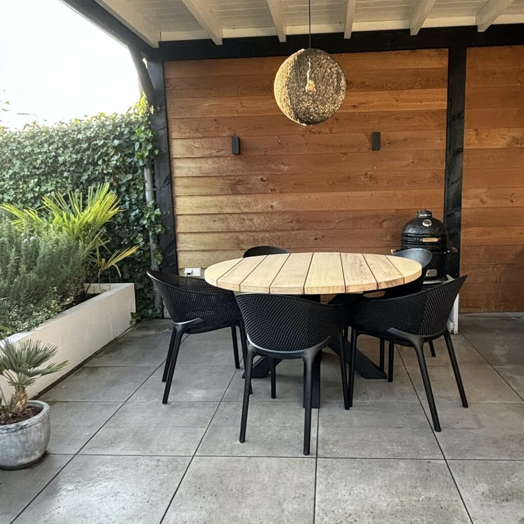 Tuinset 6 personen Hardhout Iroko met stoelen buitentafel Rond