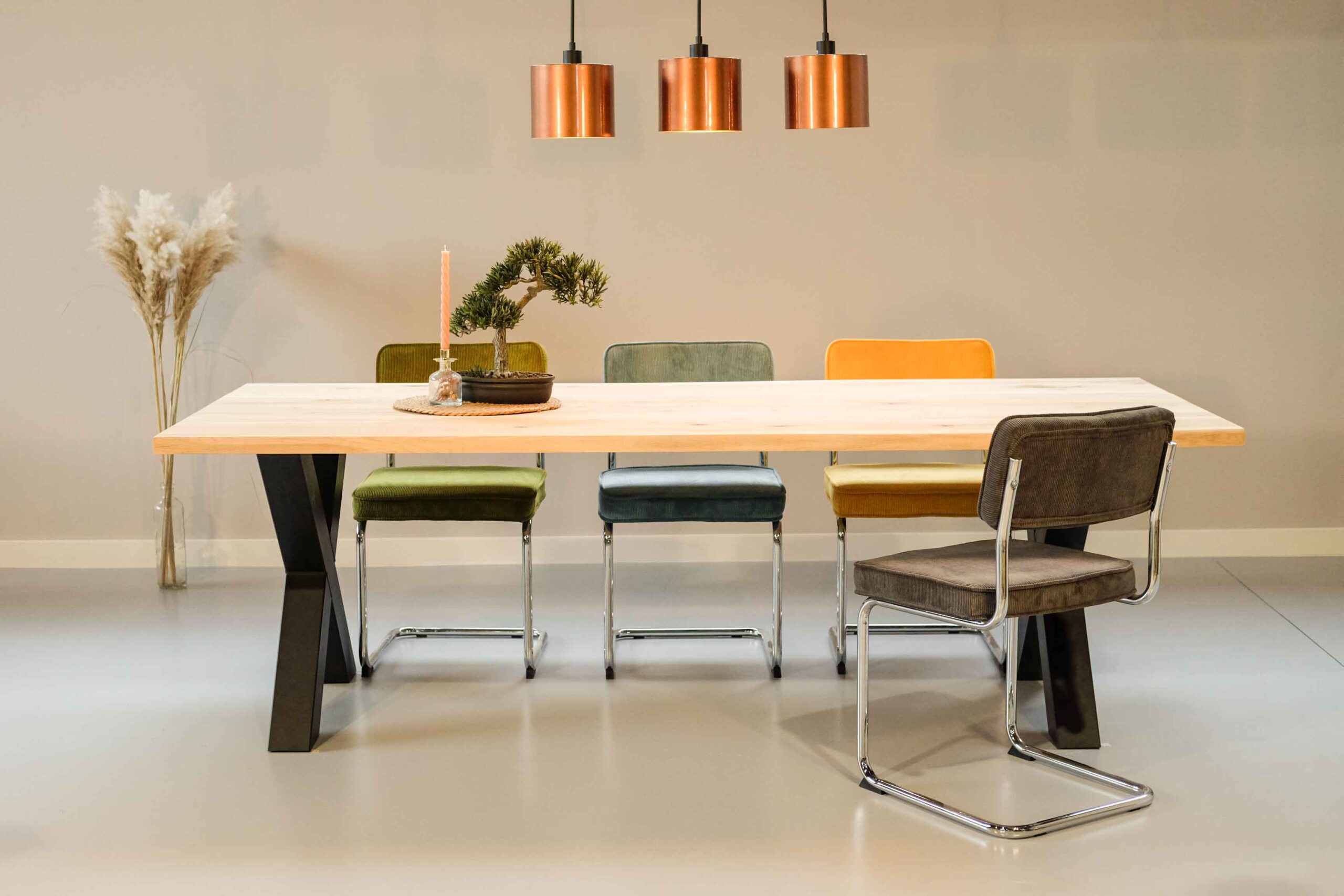 Eettafel met Eetkamerstoel Olivia Ribstoel Grijs Antraciet