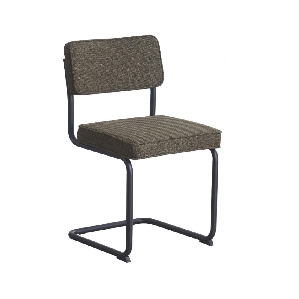 Donkergroene geweven beklede stoel met een zwart frame