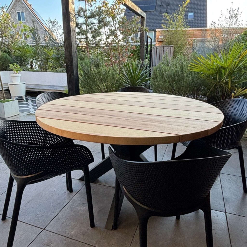 Tuinset 4 personen Hardhout Iroko met stoelen buitentafel Rond