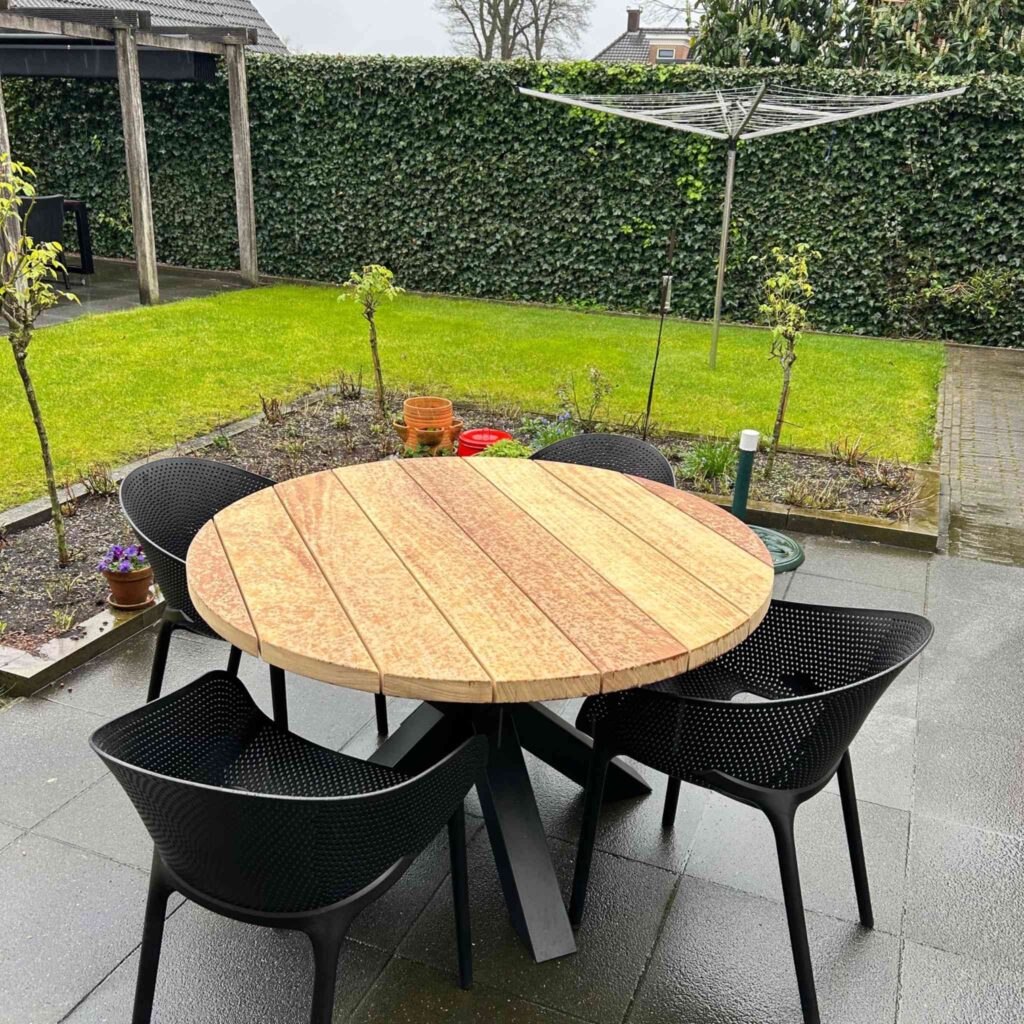 Tuinset 4 personen Hardhout Iroko met stoelen buitentafel Rond