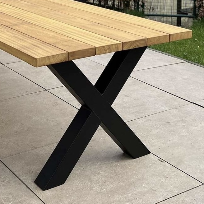 X poten staal tuintafel iroko