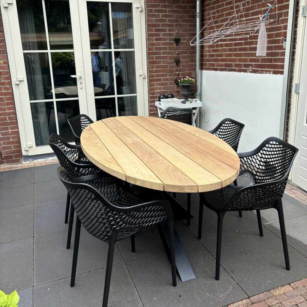 Tuinset 6 personen Hardhout Iroko met stoelen buitentafel Matrix