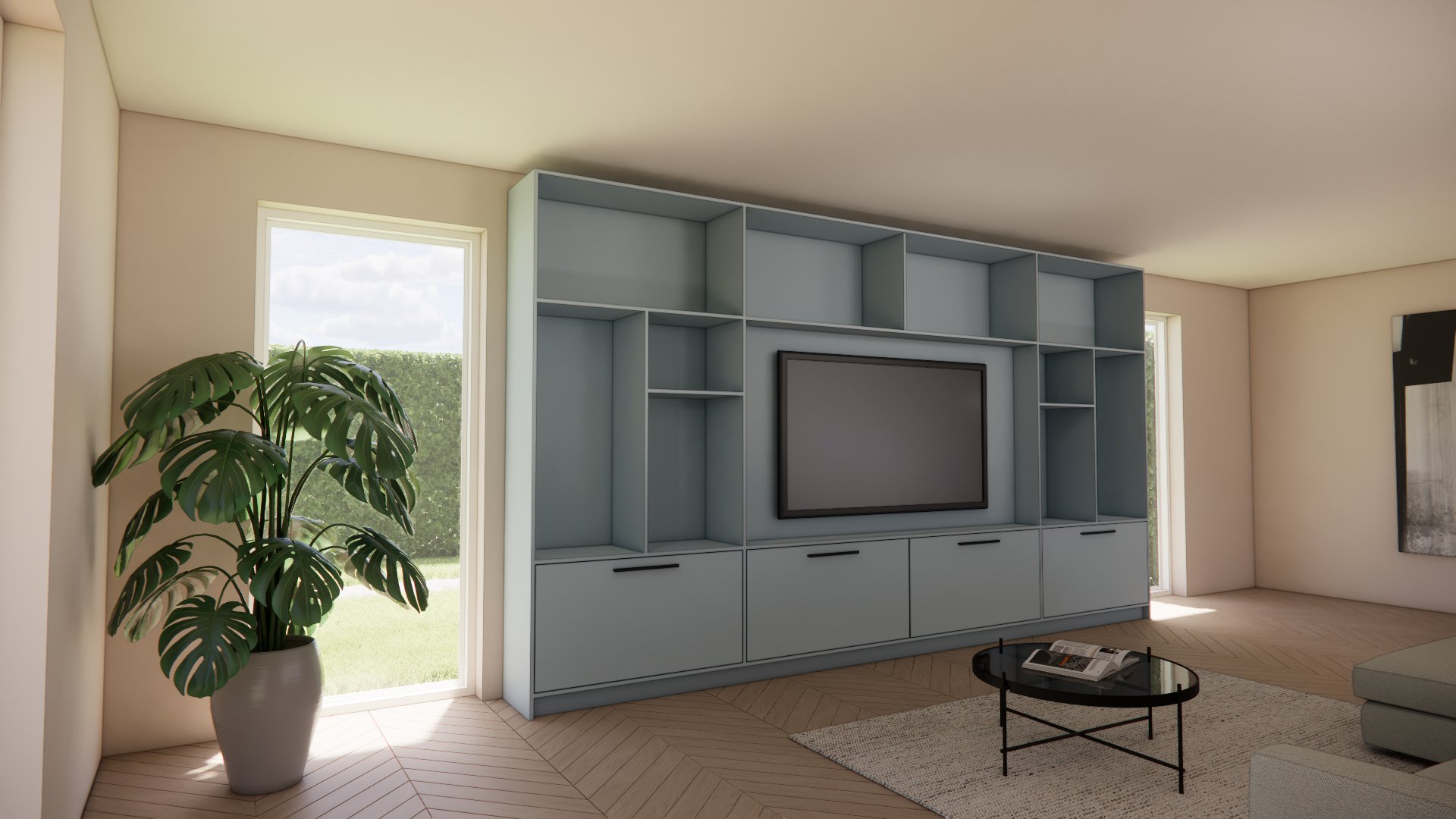 Tv meubel Sanna modern design wandmeubel – 3D visualisatie