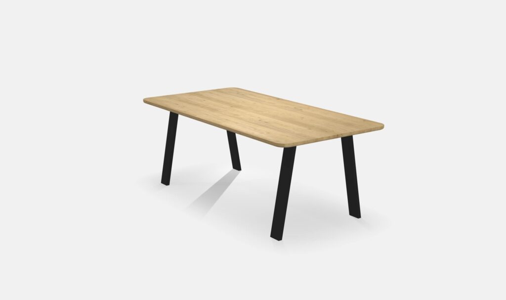 Eettafel Ronde Hoeken Eiken N poten schuin 200cm3