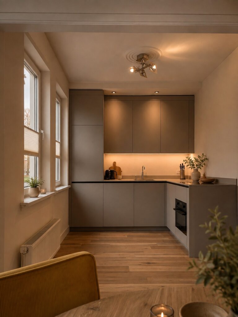 Efficiënte werkdriehoek met l vorm keuken