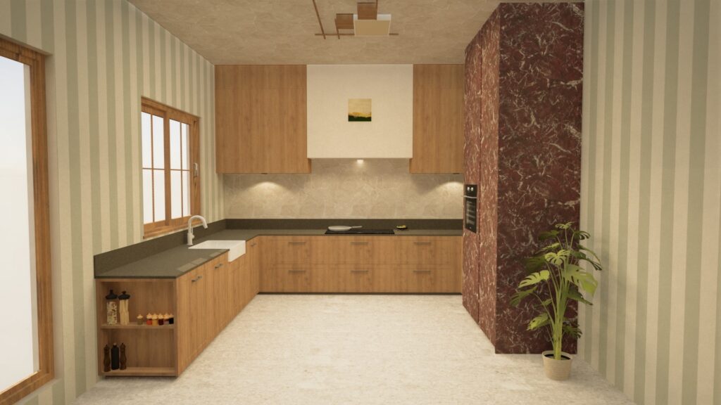 Landelijke keuken van hout U vorm