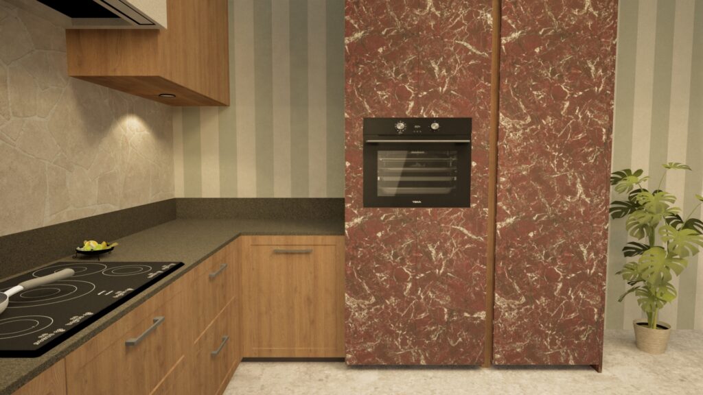 Keuken in u vorm met hoog kastgedeelte Decolegno fronten