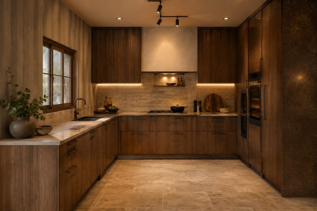 Landelijke keuken Luxe met hout en flagstones