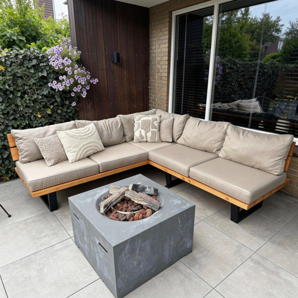 Loungeset Douglas 6 personen met Beige kussens inspiratie tuin