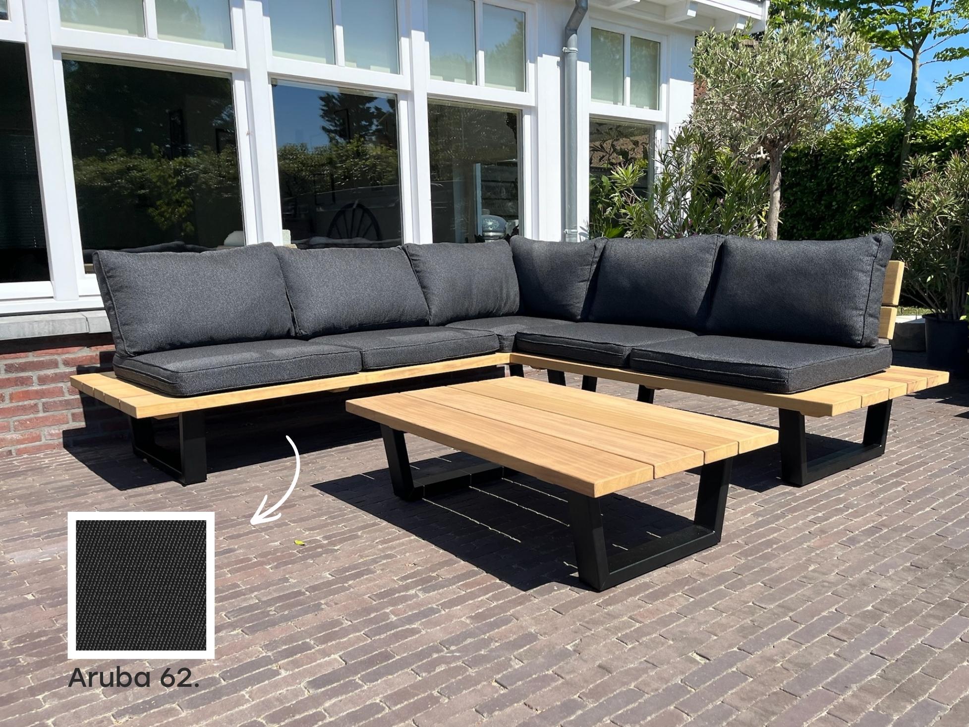 Loungeset voor 6 personen met Hocker van hardhout