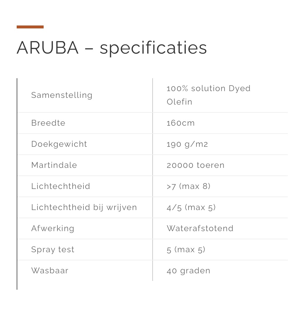 Specificatie schema Aruba stof loungekussens