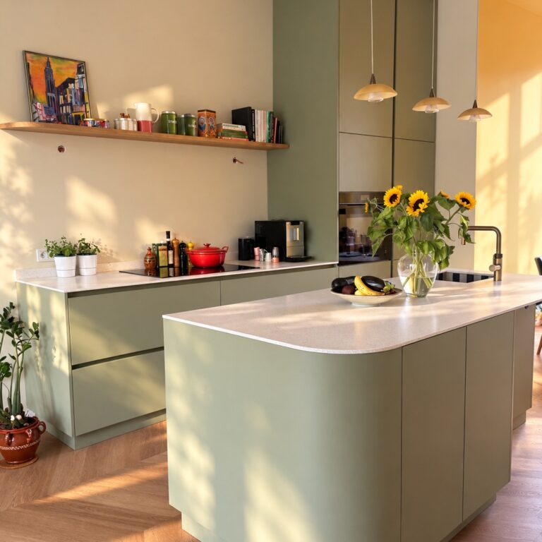 Groene keuken met rondingen