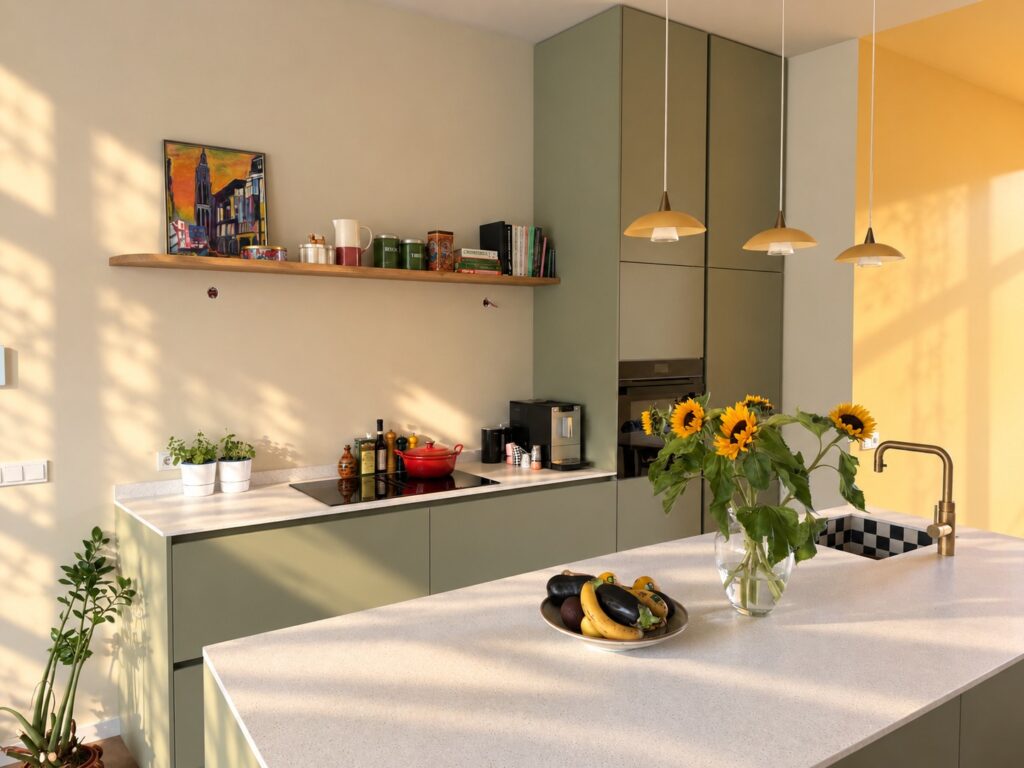 Maatwerk Keuken Groningen met eiland en rondingen Groen Solid Surface Zeoliet vaatwasser, siemens studiolijn-39
