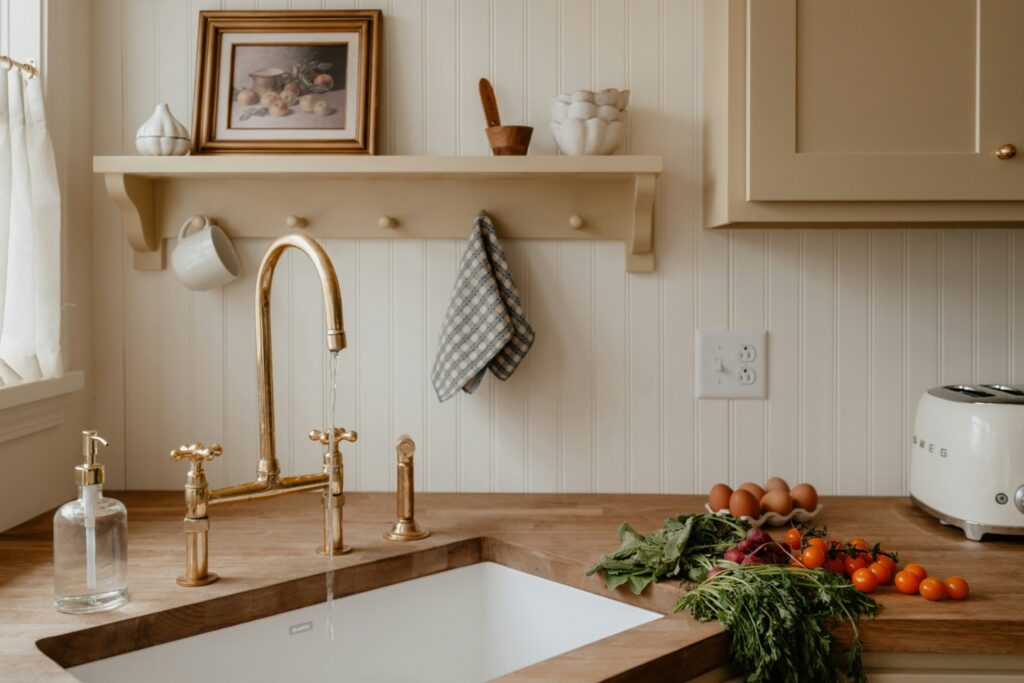 Landelijke keuken met houten werkblad