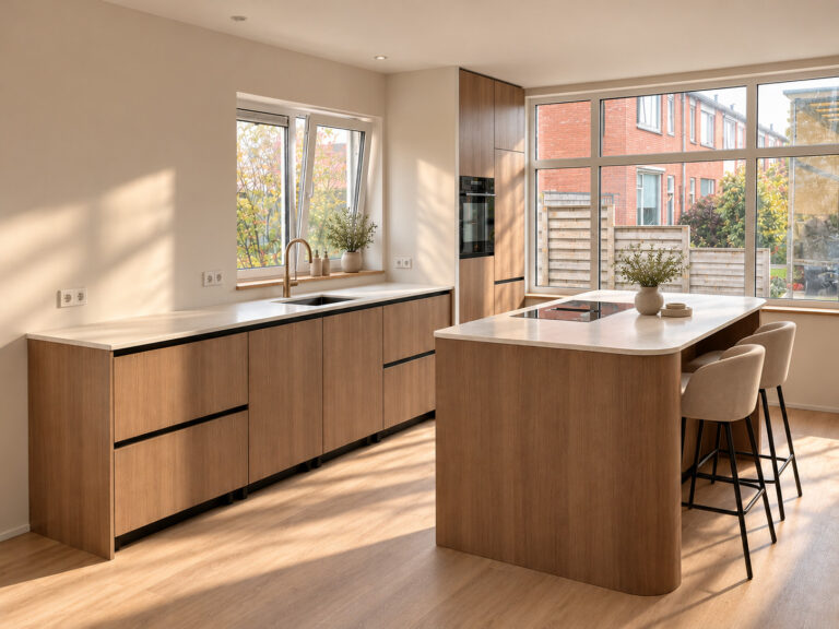 Moderne maatwerkkeuken in warm minimalistische stijl