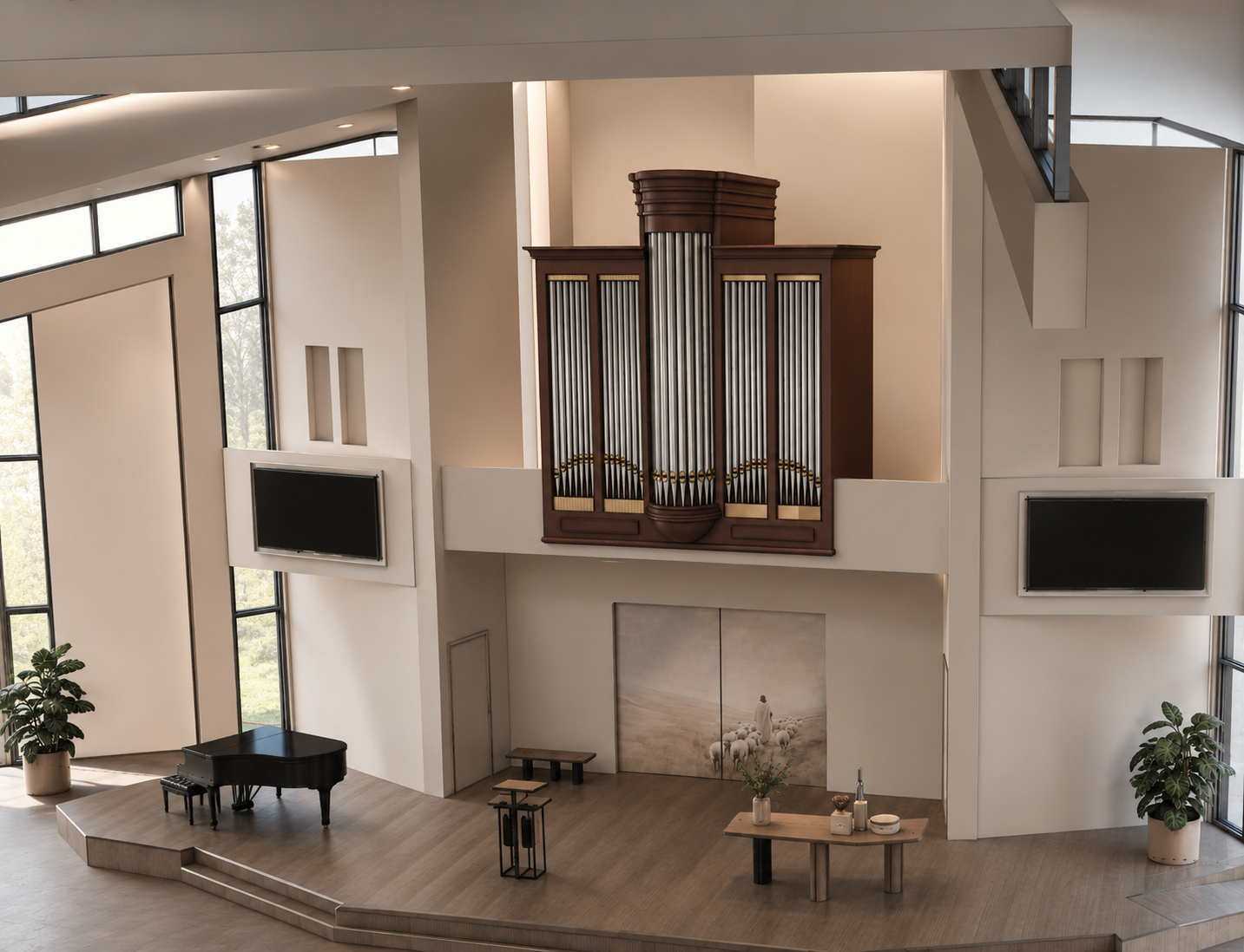 Render liturgisch Centrum kerk ontwerp podium